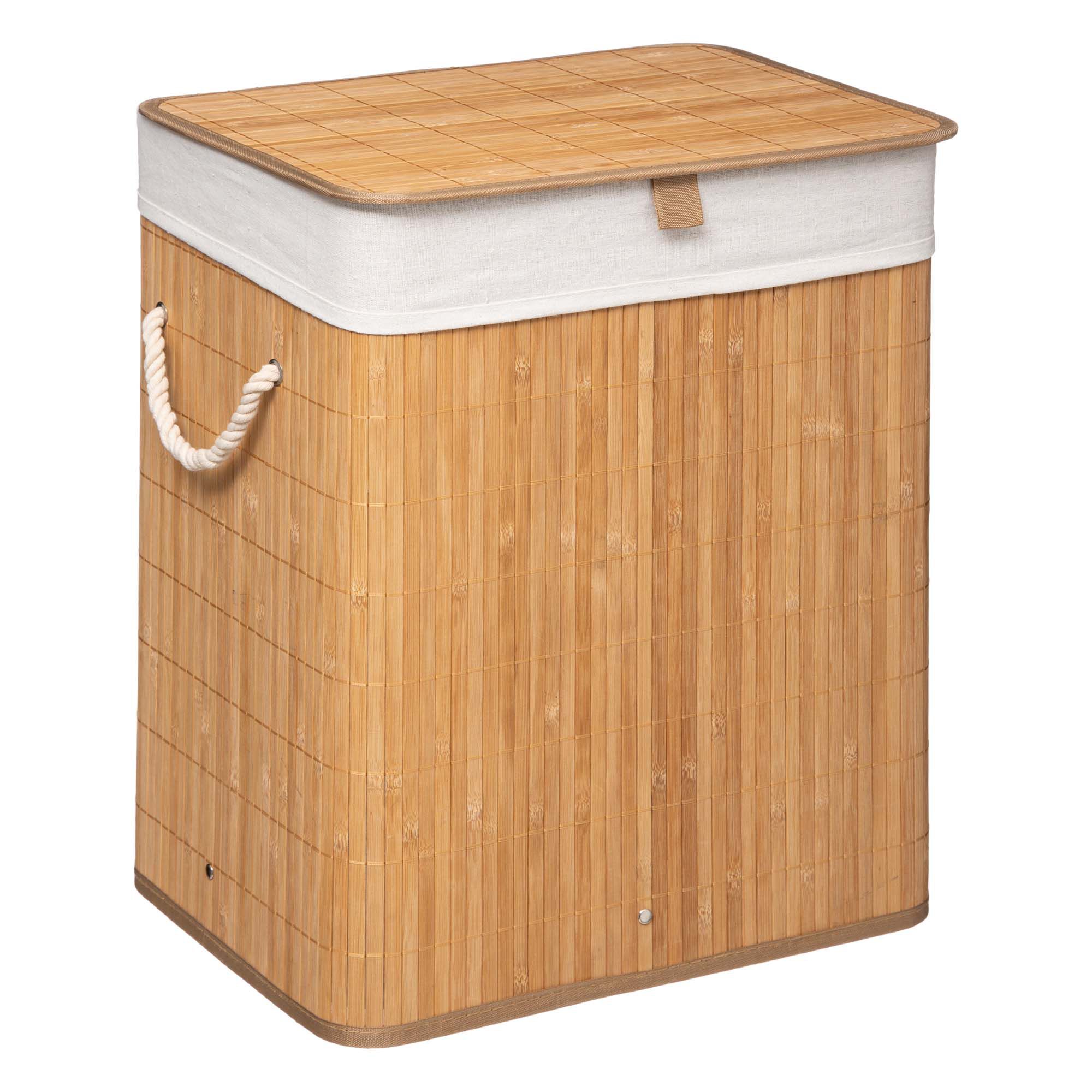 Cesto de roupa wc em bambu com tecido, , large