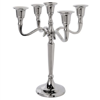 Candelabro em metal prateado para 5 velas, , large