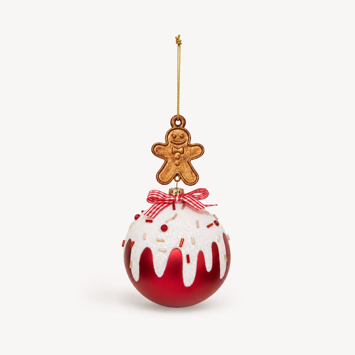 Bola de natal efeito glace e bolacha de gengibre 8cm, , large