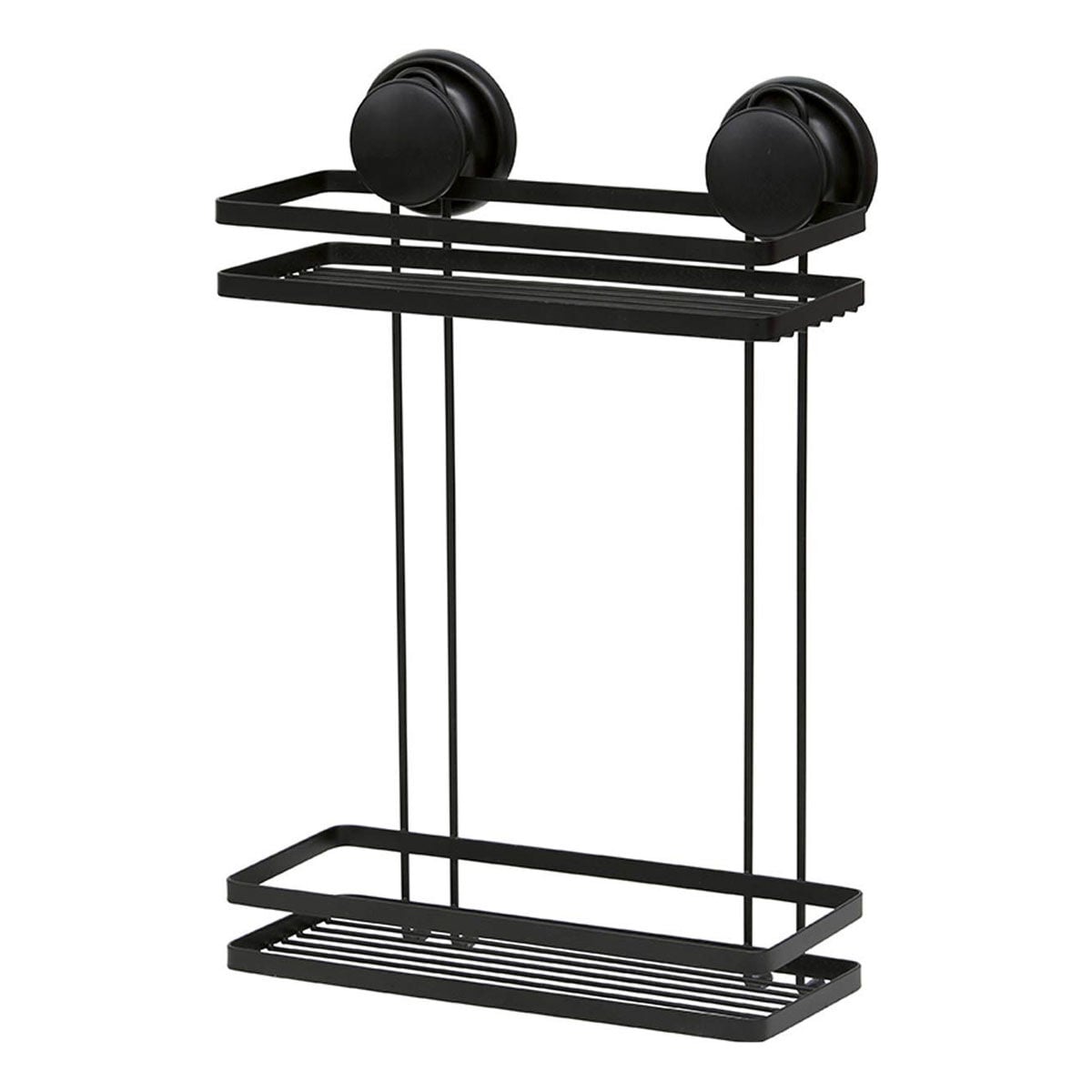 Suporte de duche preto com 2 cestos em metal com ventosas, , large