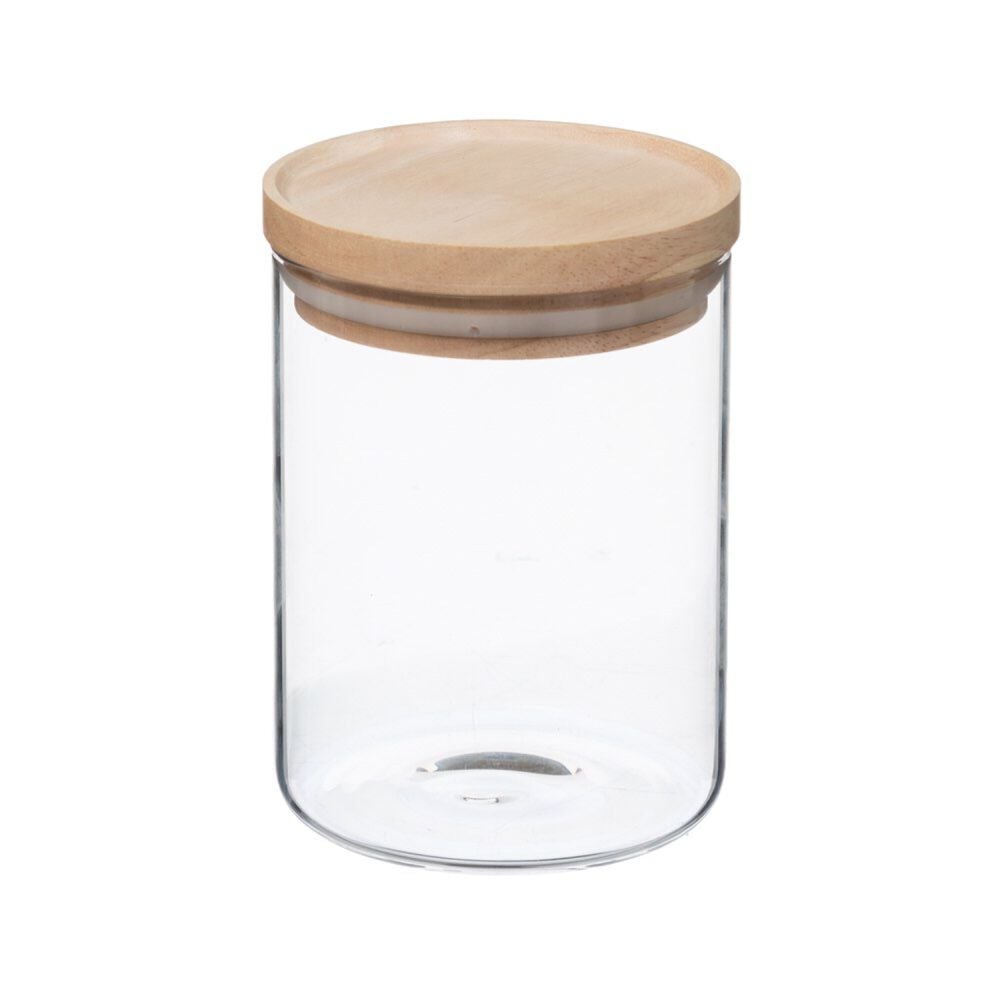 Tarro de vidrio hermético c/tapa de madera 600ml, , large