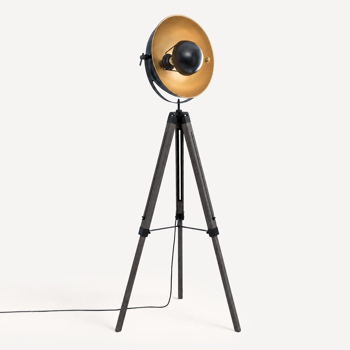 Candeeiro de pé LAHTI preto e dourado com tripé, , large