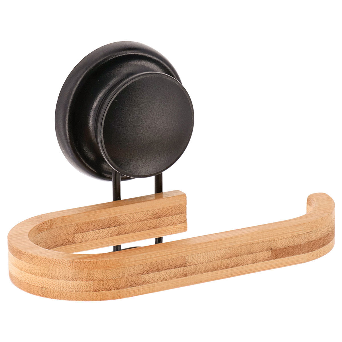 Porta rolos com ventosa preto em bambu, , large