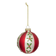 Bola de Navidad con rayas y acebo 8cm 