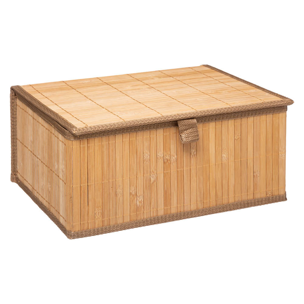 Bathroom basket brown in bamboo with lid, , large