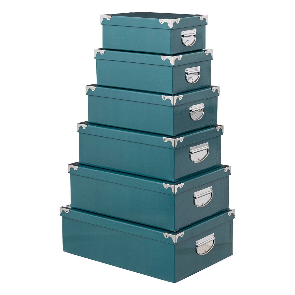 Conjunto de 6 caixas de arrumação azul petróleo, , large