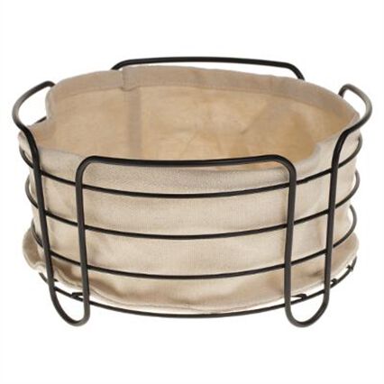 Cesto de pão em metal preto com tecido branco, , large