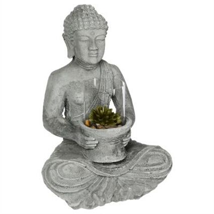 Estatueta decorativa buda cinza em cimento, , large