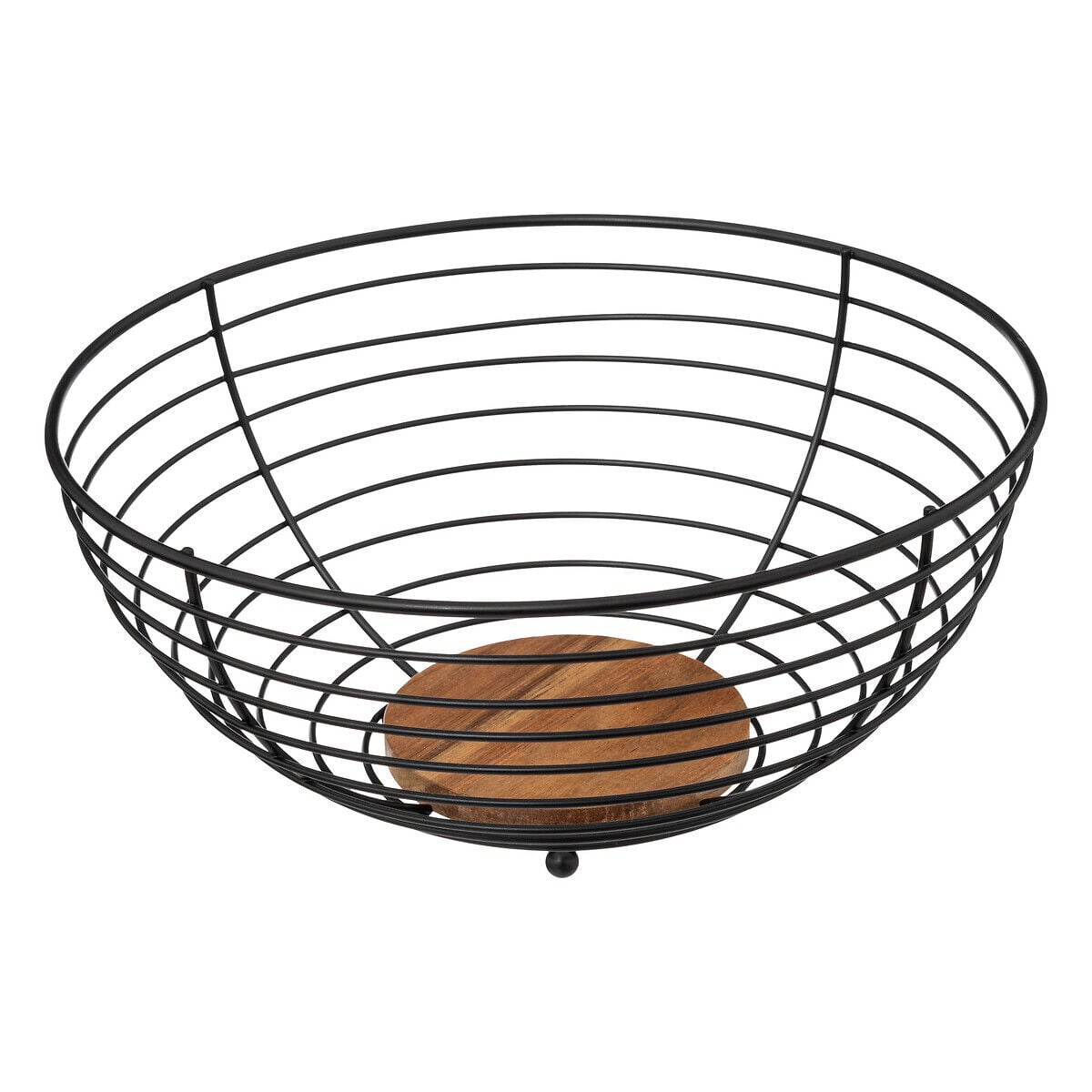 Fruteira preta em metal e madeira acácia 28cm, , large