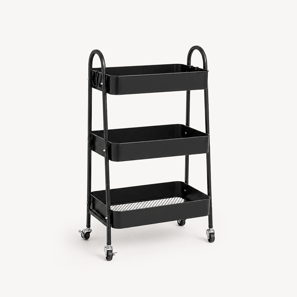 Trolley de cozinha preto em metal com 3 prateleiras, , large