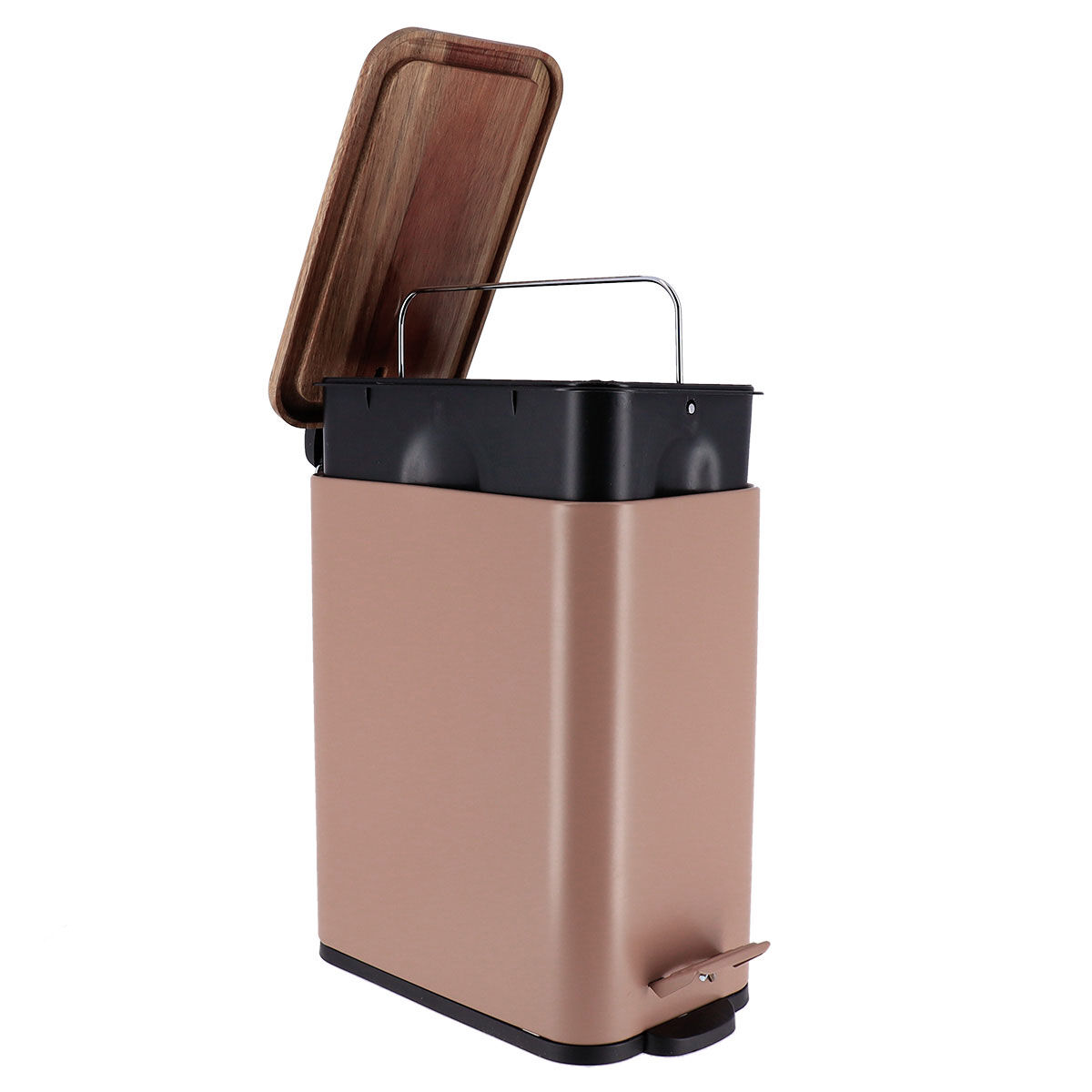 Balde wc com tampa em metal taupe 5l, , large
