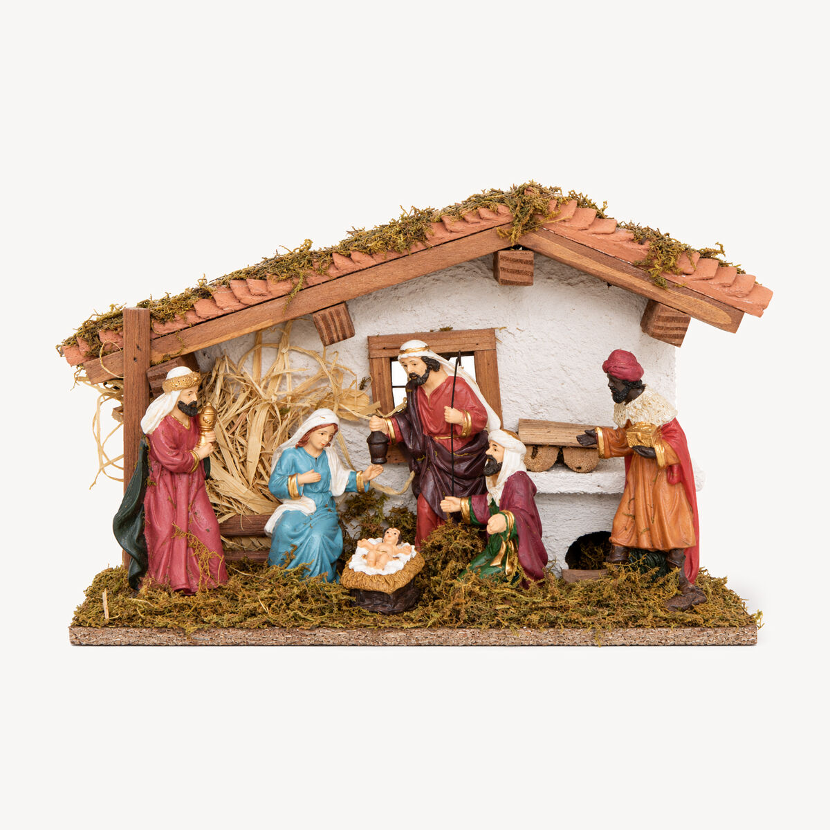 Presépio com cabana e 6 figuras 30x13x19cm, , large