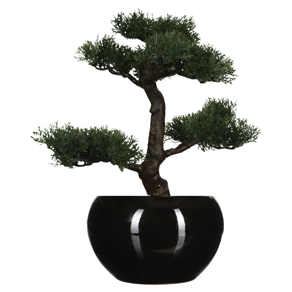 Planta bonsai artificial com vaso preto de cerâmica 36cm, , large
