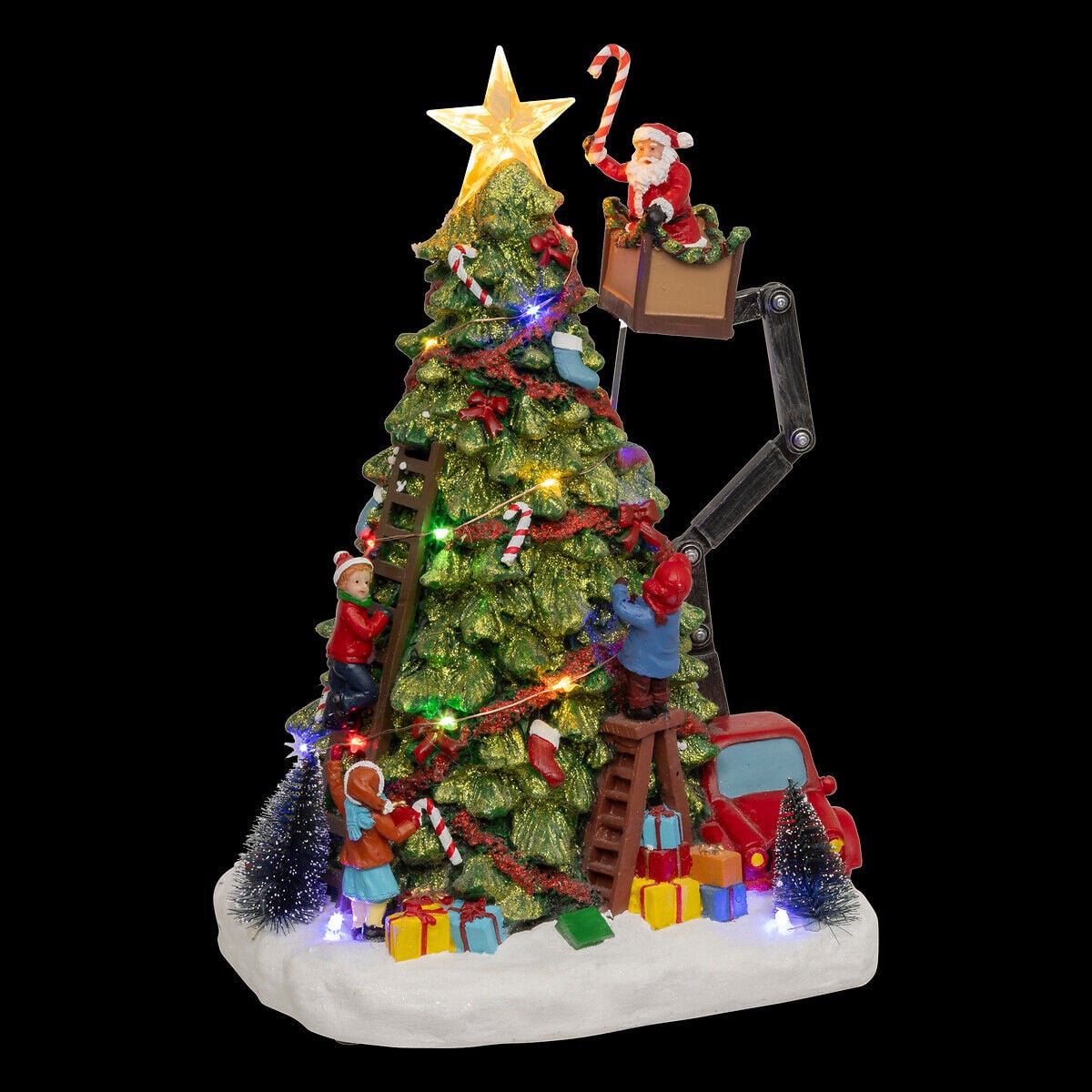 Aldeia árvore de natal com pai natal com luz-música-movimento 27cm, , large