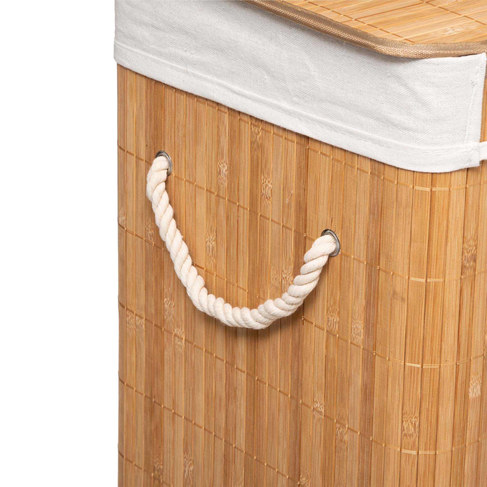 Cesto de roupa wc em bambu com tecido, , large