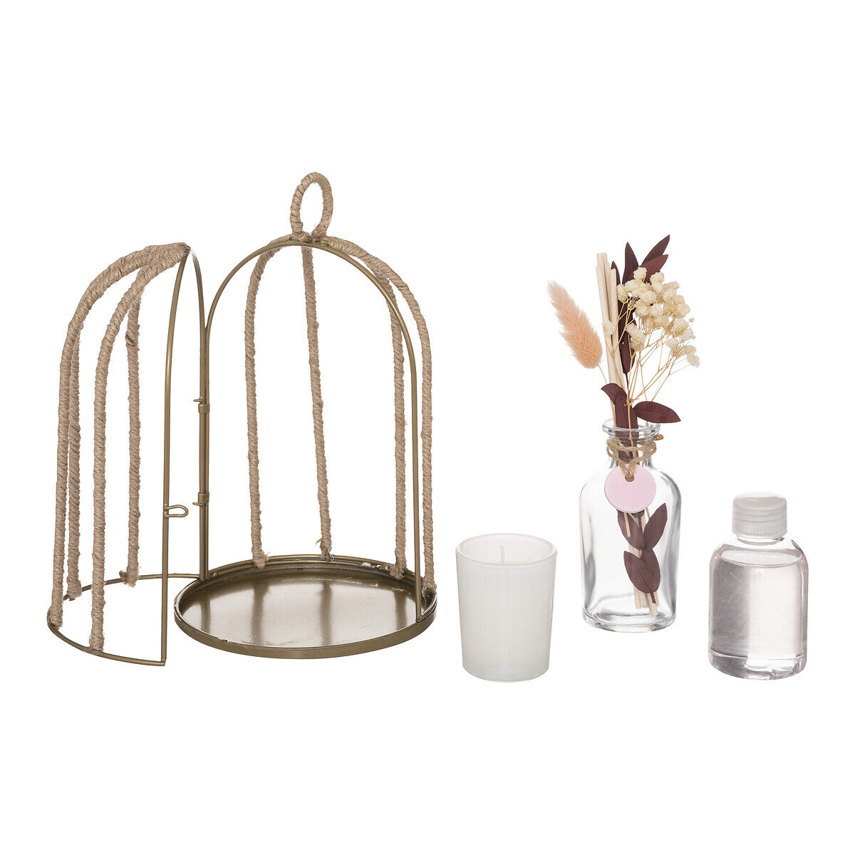 Coffret em forma de gaiola com vela e difusor linho PAOLA, , large