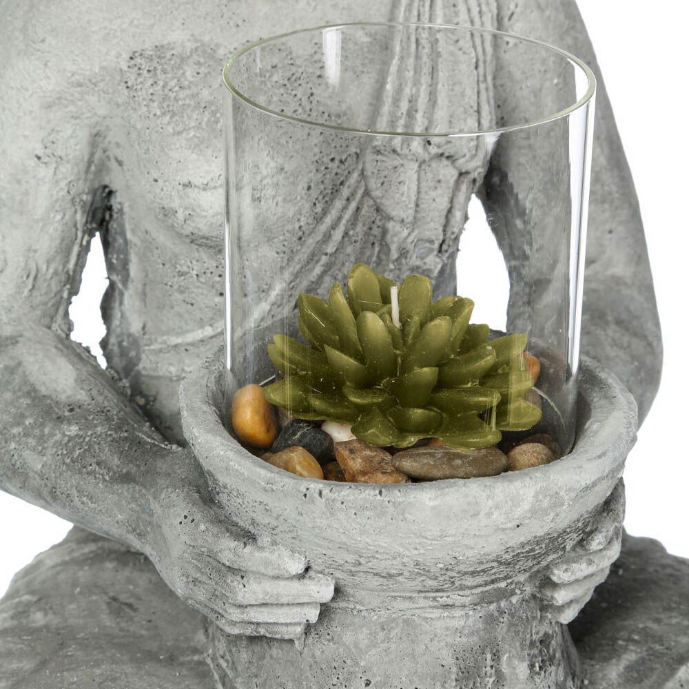 Estatueta decorativa buda cinza em cimento, , large