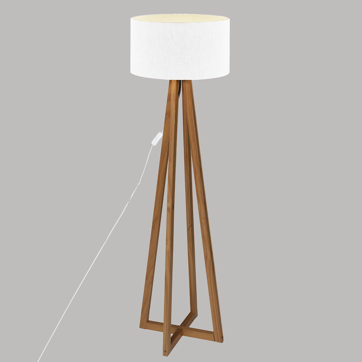 Candeeiro de pé MOLU em madeira pinho com abajur branco, , large