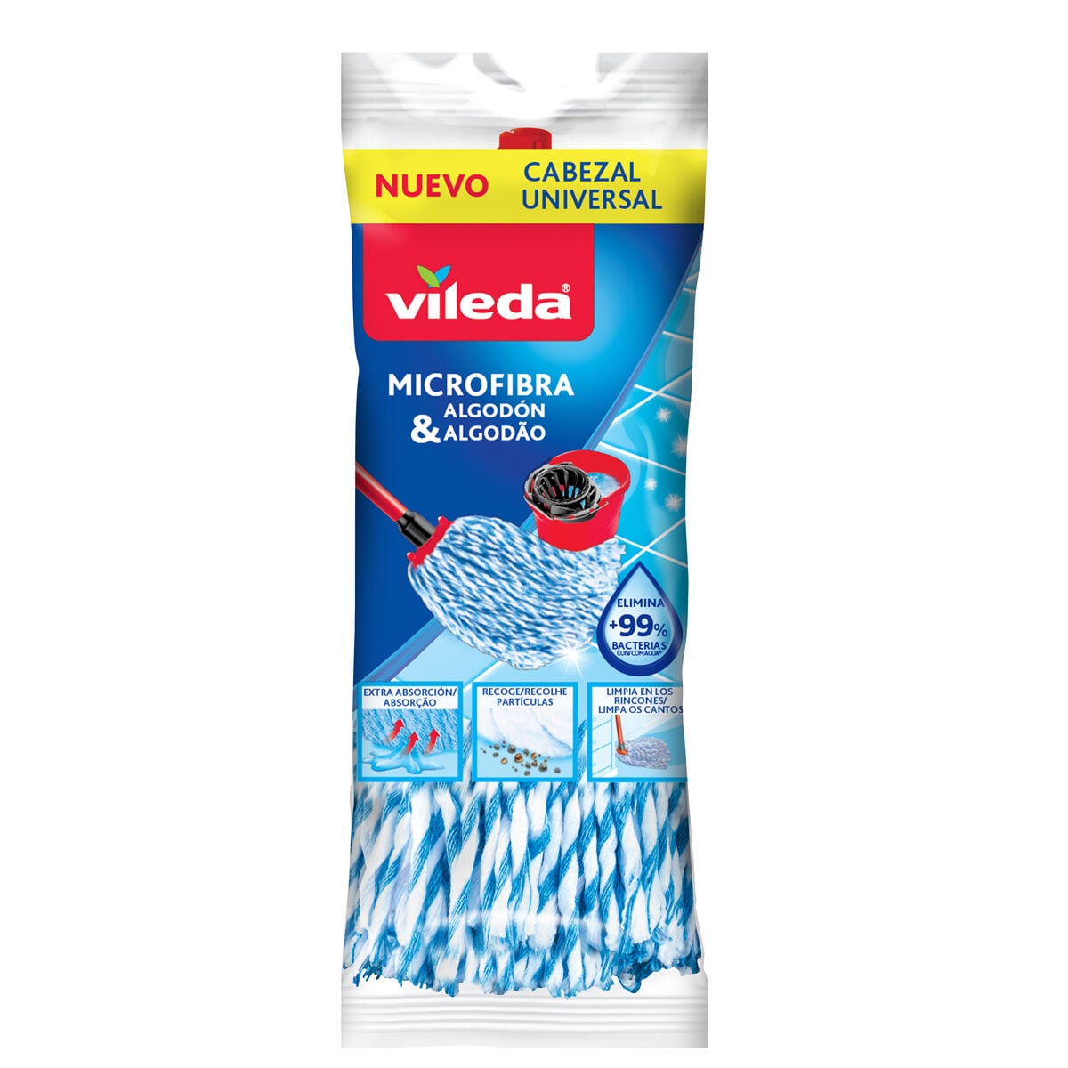 Recarga para esfregona microfibra e algodão VILEDA, , large
