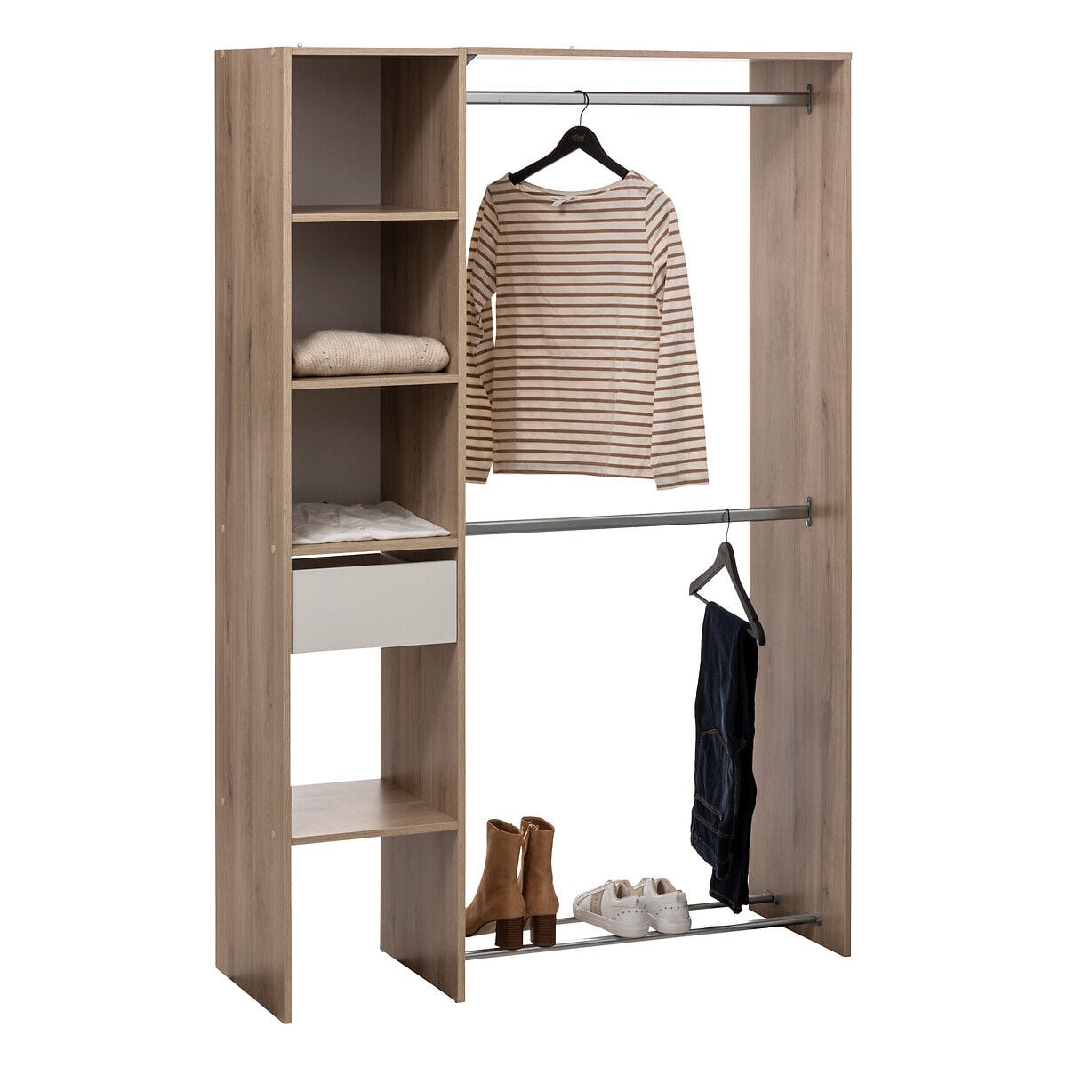 Roupeiro DIKA natural com prateleiras, , large