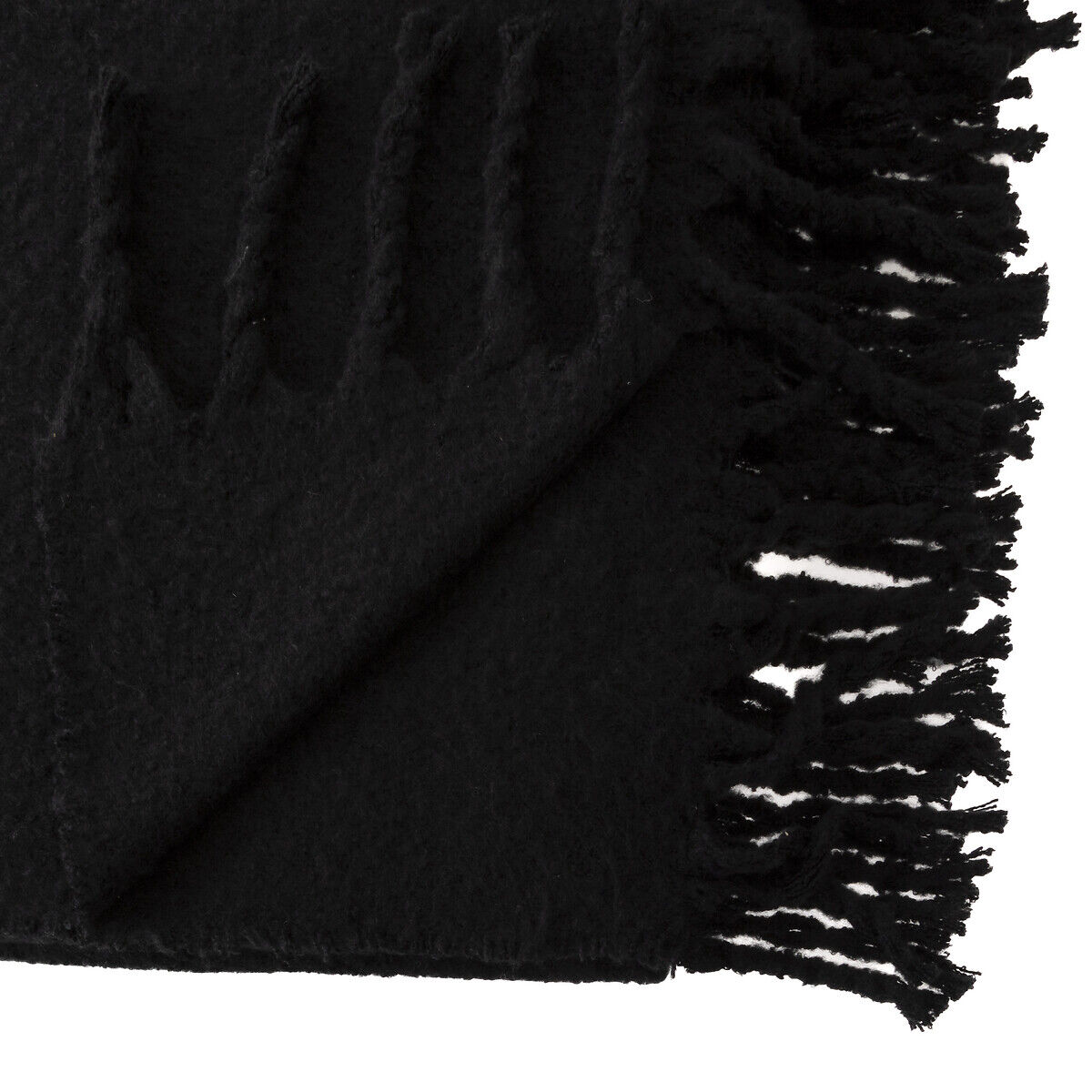 Manta MOHAIR preta com franjas, , large