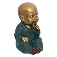Est&aacute;tua De Buda Mudo Jil Em Resina Azul
