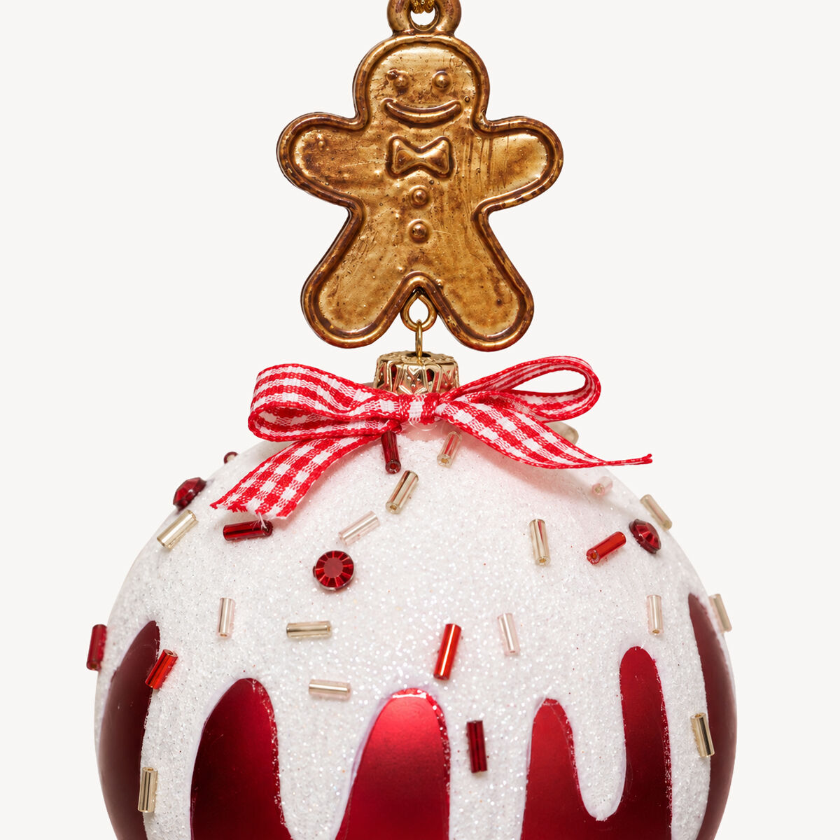 Bola de natal efeito glace e bolacha de gengibre 8cm, , large