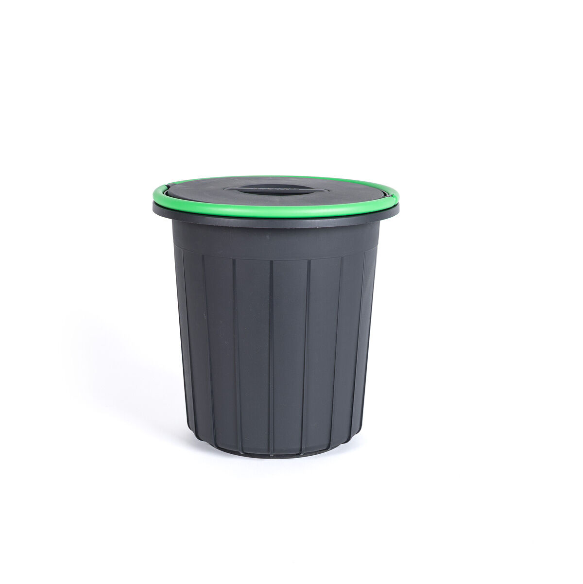 Recycling bin black with green handle, , large