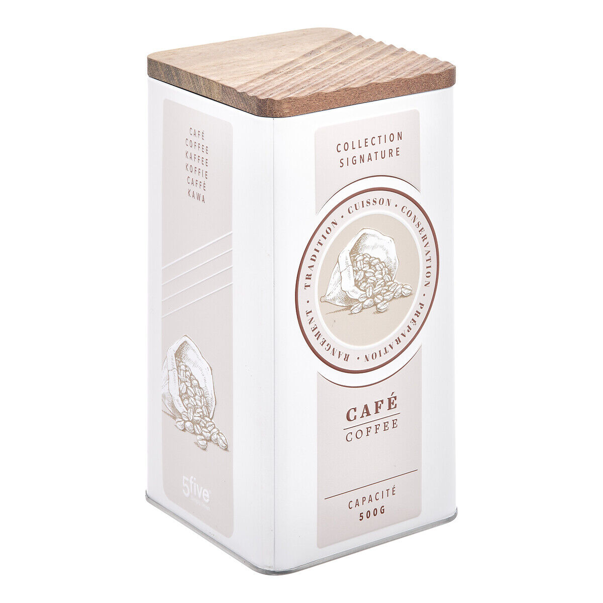 Lata para café beige de metal con tapa, , large