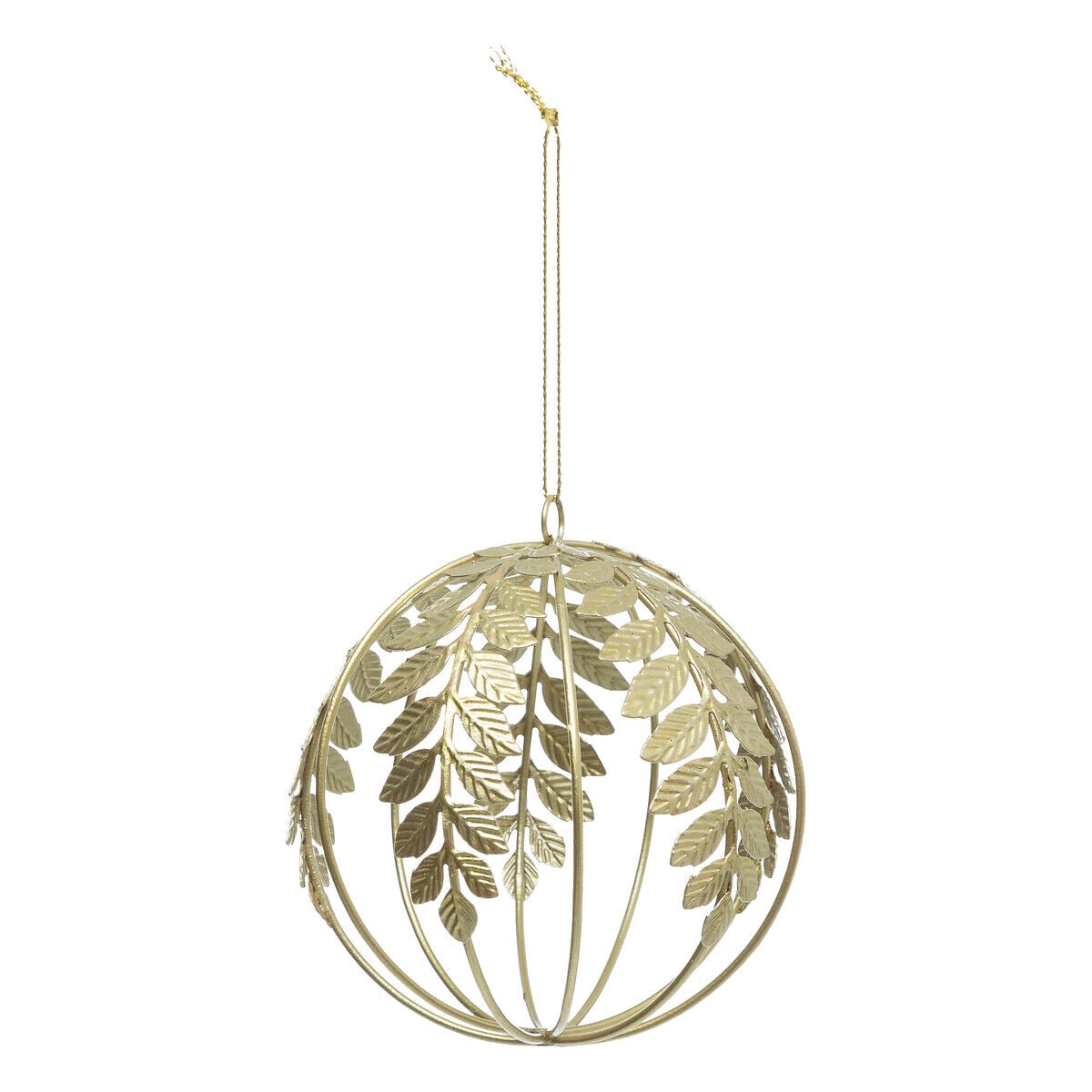 Bola decorativa com folhas em metal dourado 9cm, , large