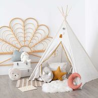 Tienda TIPI blanca con pompones