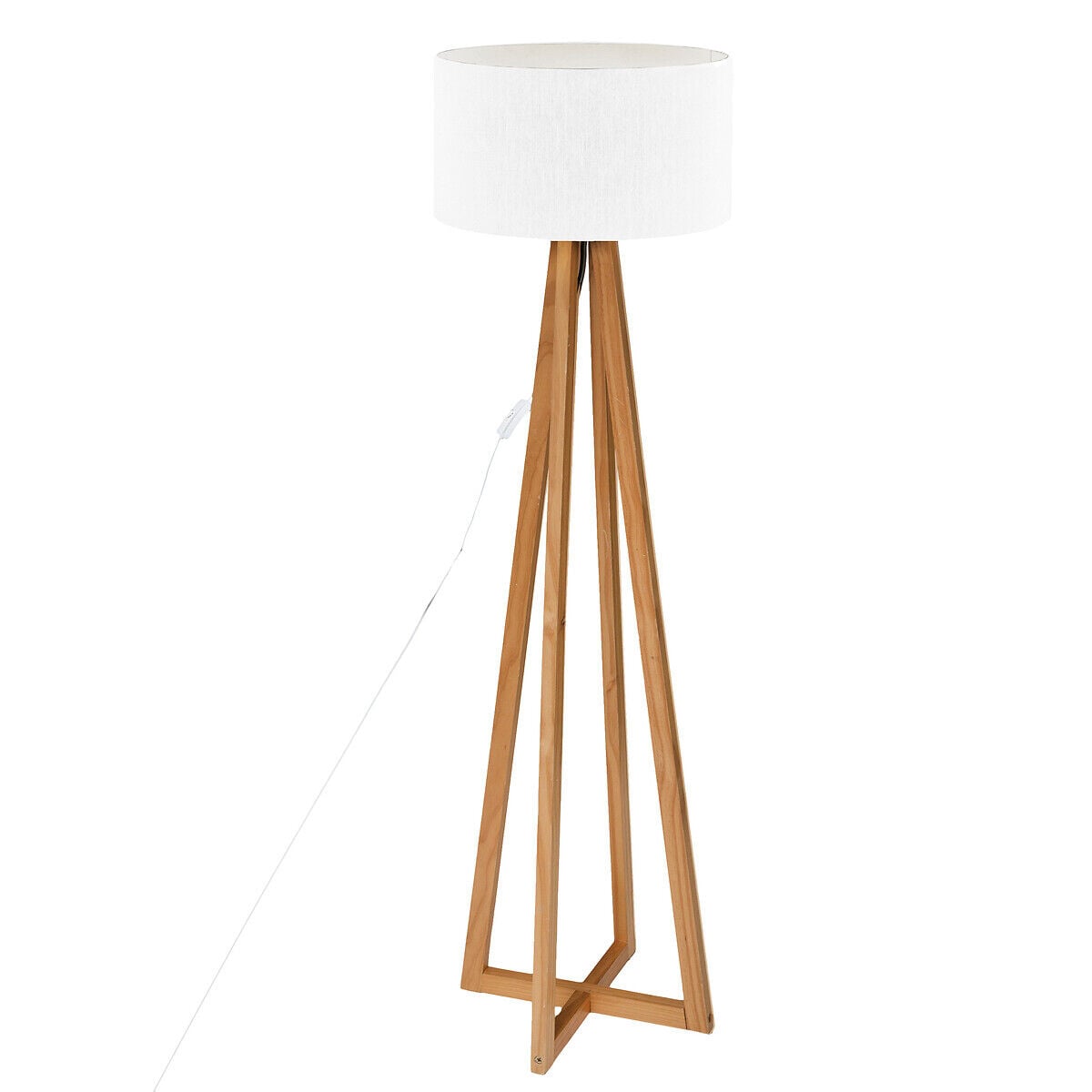 Candeeiro de pé MOLU em madeira pinho com abajur branco, , large