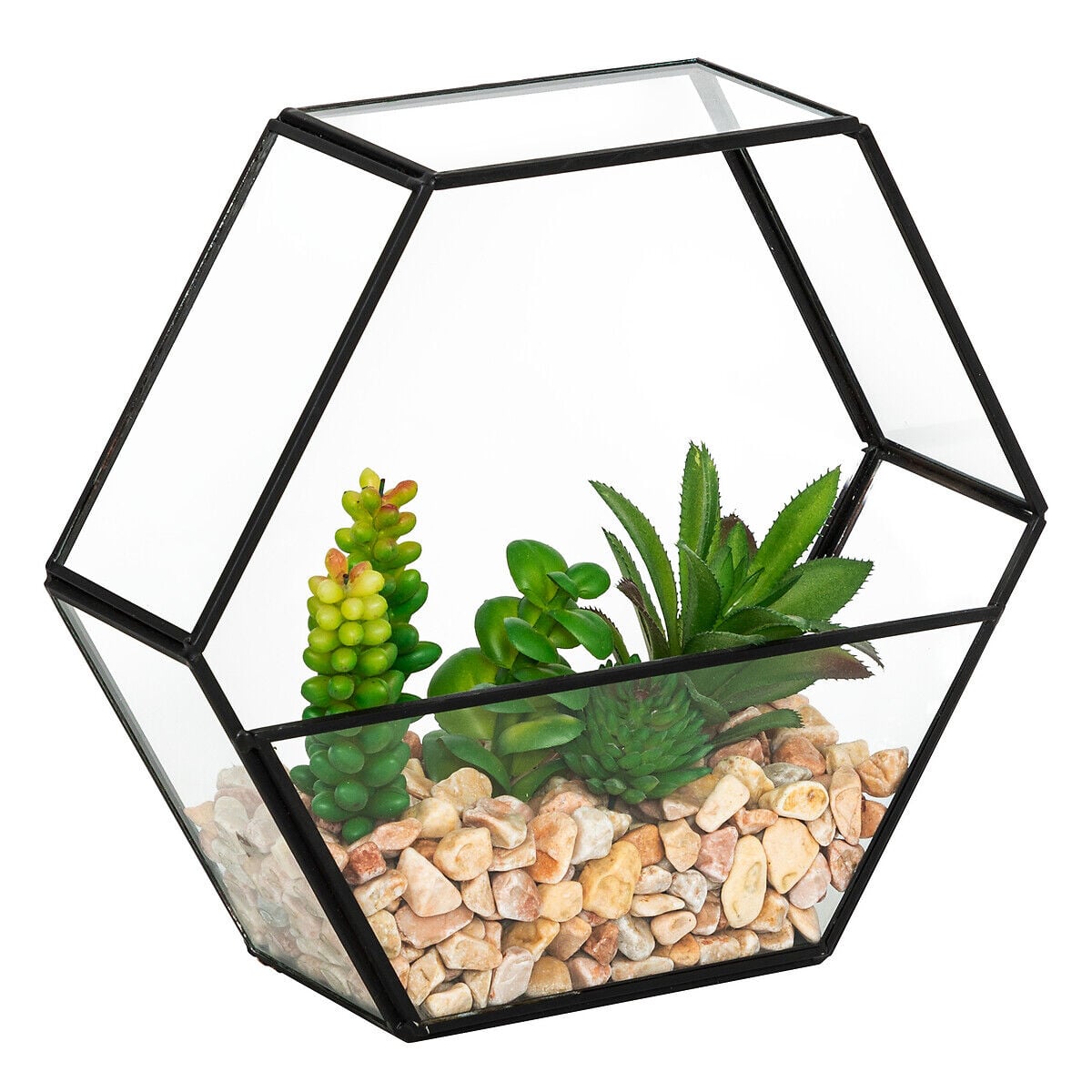 Terrário em metal preto com plantas artificiais PIA, , large