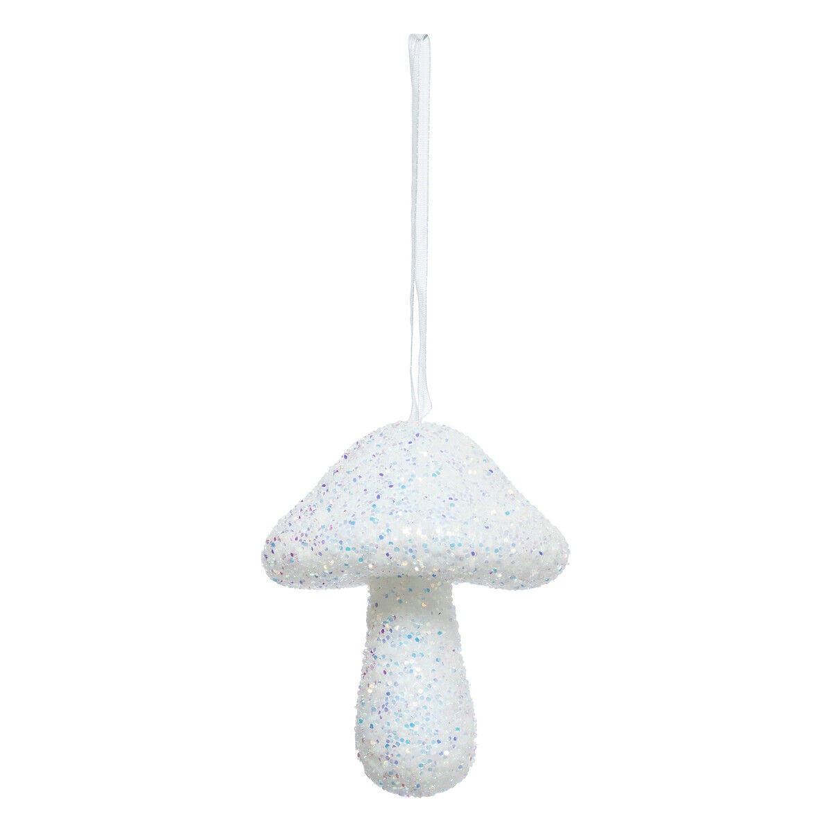 Pendurante em forma de cogumelo branco com glitter 6x10cm, , large