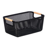 Cesto negro con asa de bamb&uacute; 36x22cm