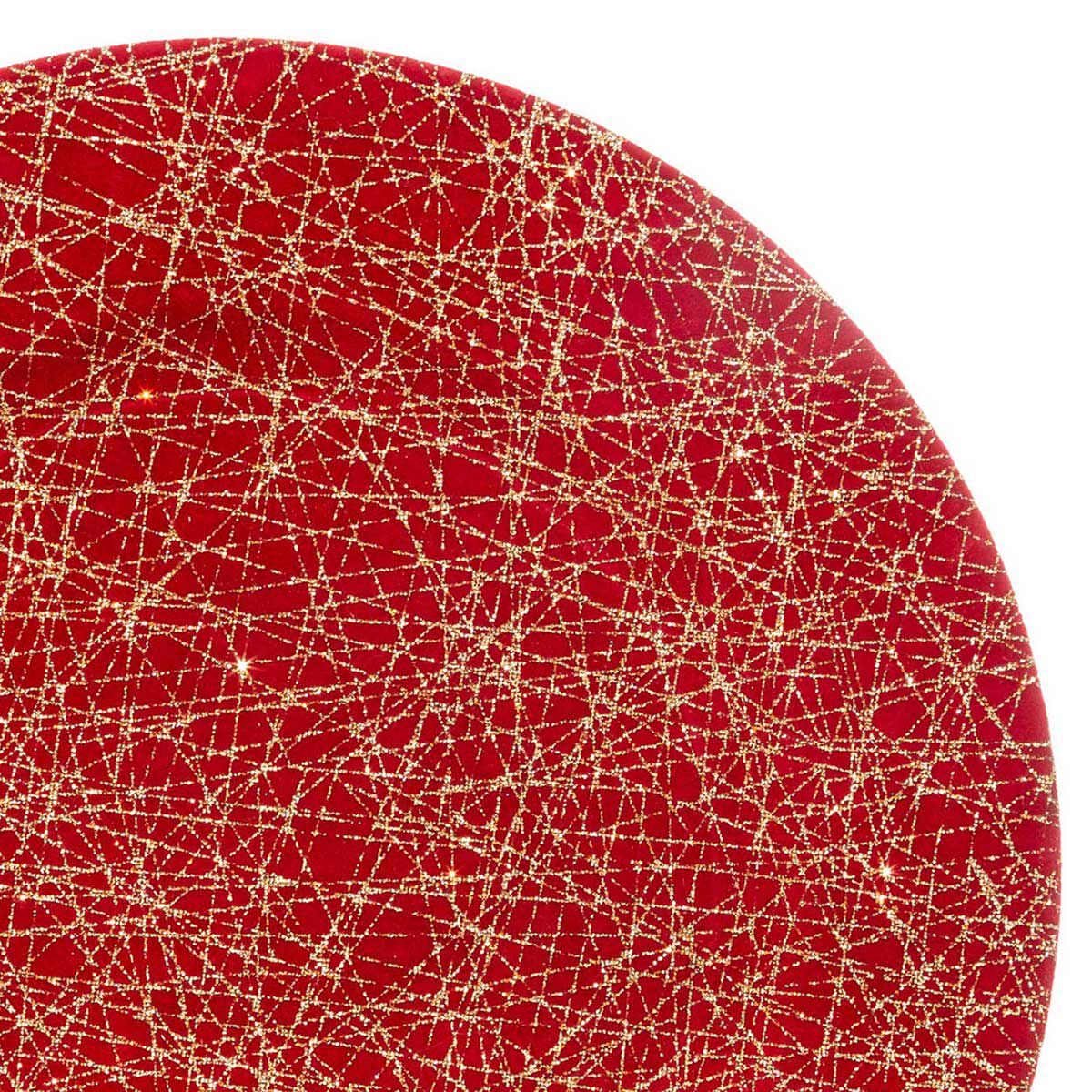 Prato marcador decorado com linhas vermelho e dourado 33cm, , large
