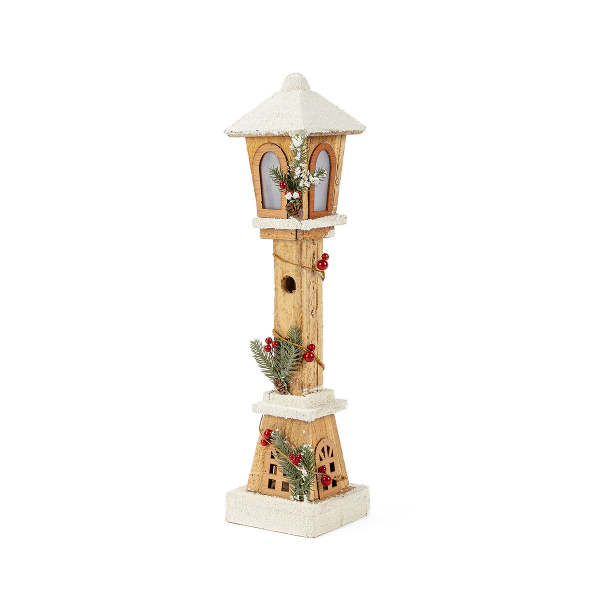 Lanterna decorativa em madeira com bagas e leds 52,5cm, , large