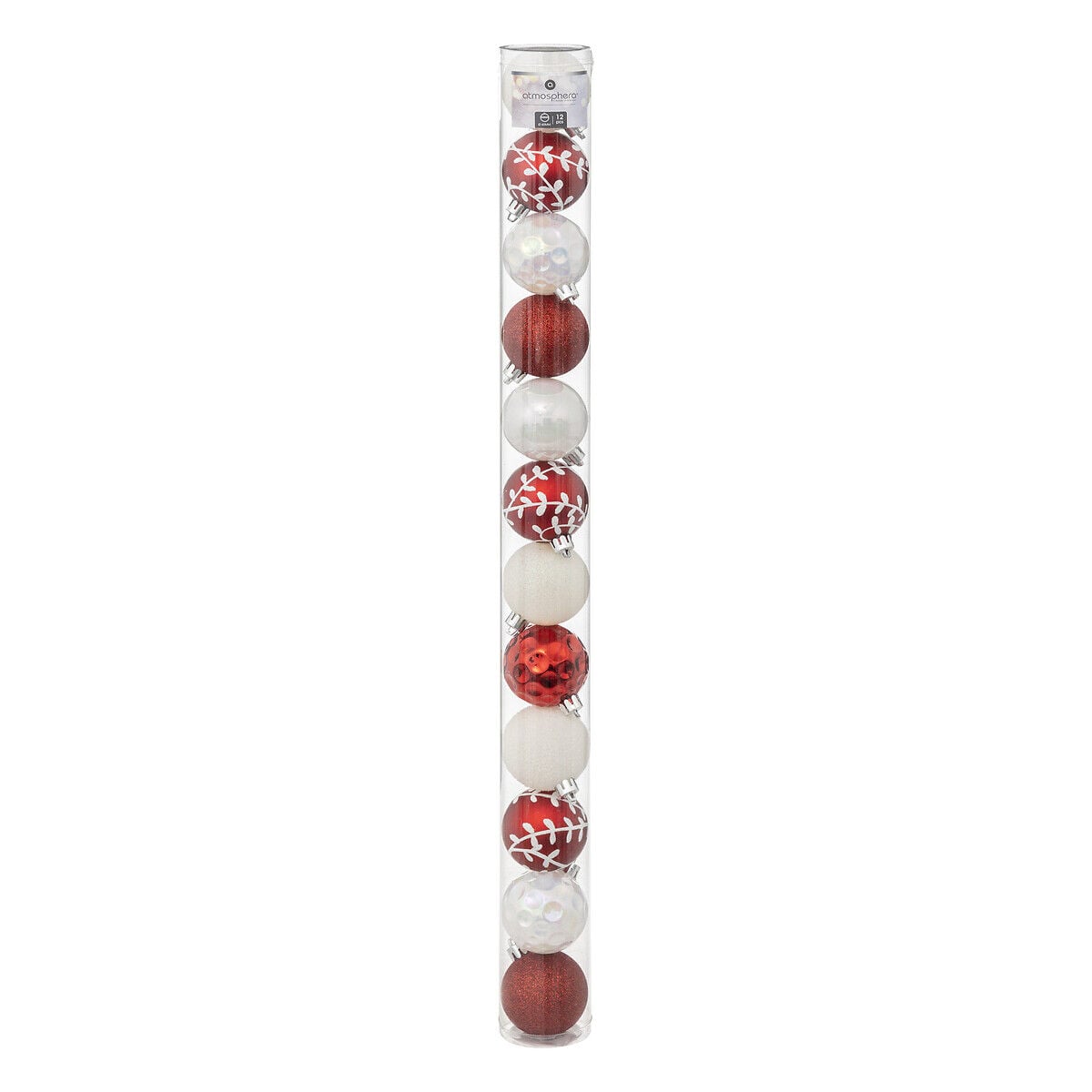 Conjunto de 12 bolas decorativas brancas e vermelhas 6cm, , large