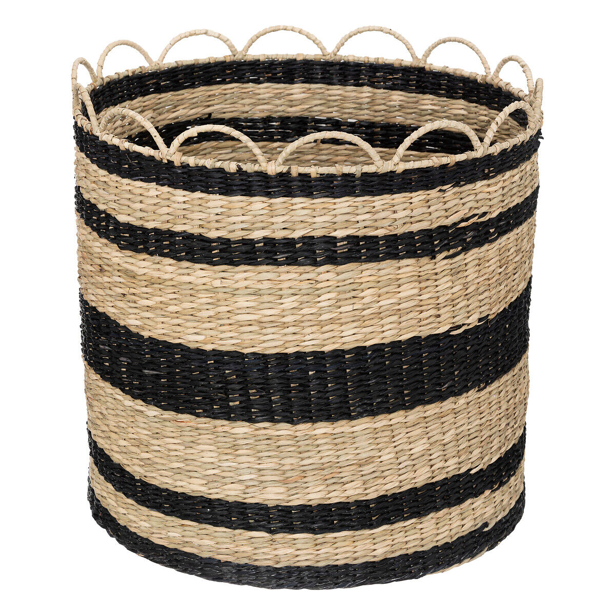 Basket beige and black in raffia, , large