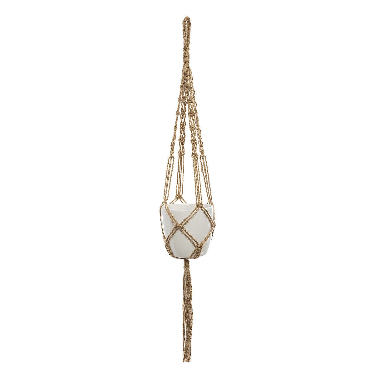 Vaso suspenso branco em cerâmica e juta 74cm, , large