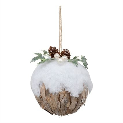 Bola decorativa com bagas e folhas com efeito neve 9cm, , large