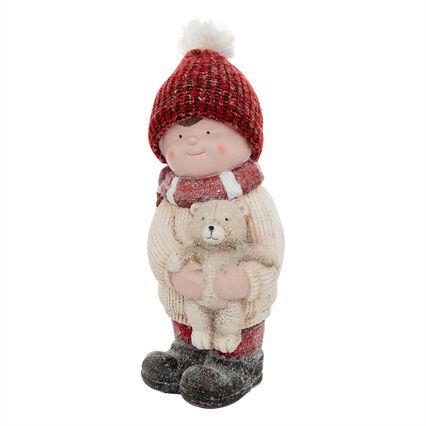 Figura de menino com urso de peluche 38cm, , large