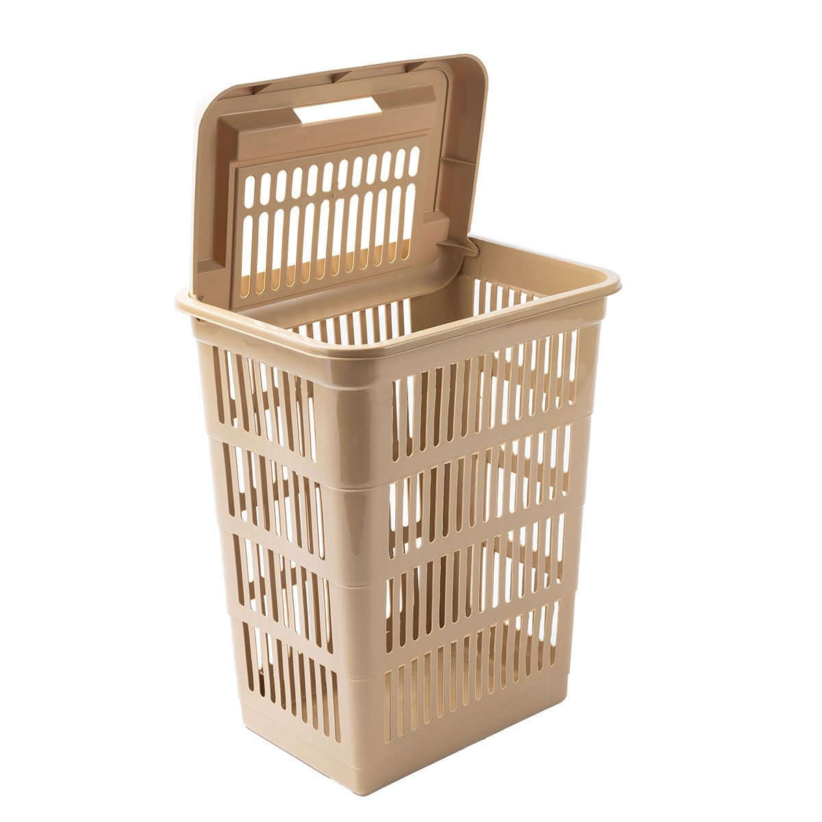 Cesto de roupa wc LAND castanho claro com tampa, , large