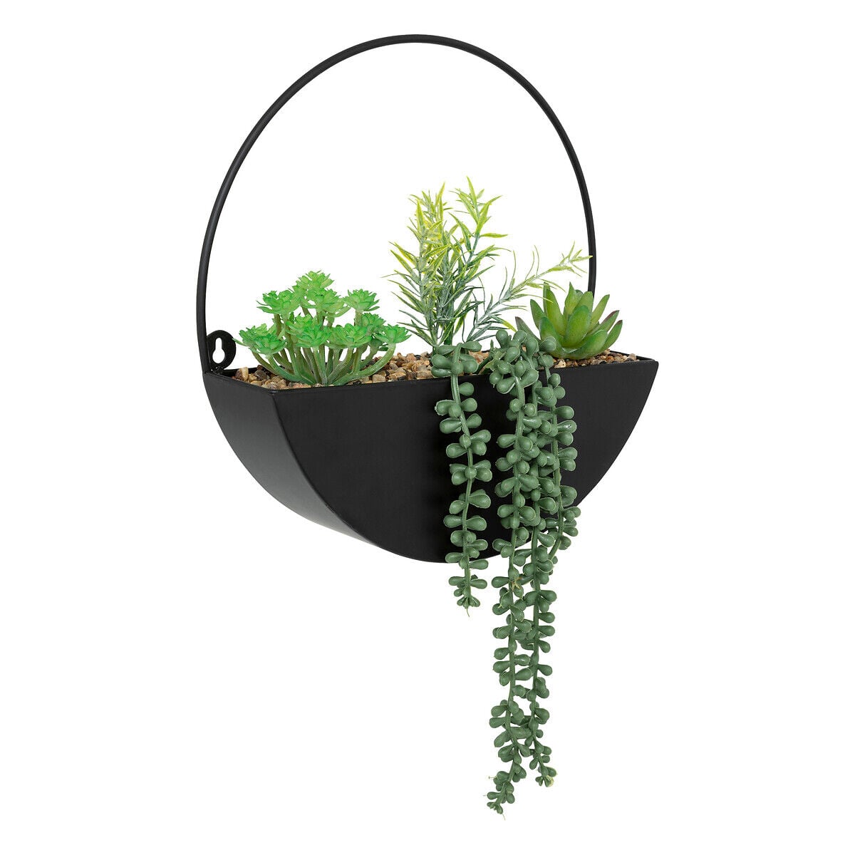 Vaso suspenso metal com plantas artificiais, , large