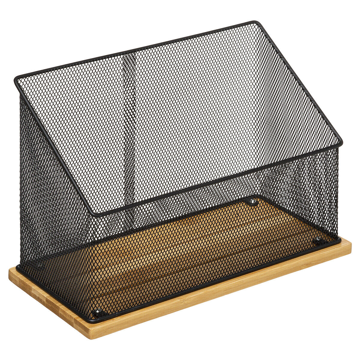 Organizador para escritório em bambu e metal preto, , large