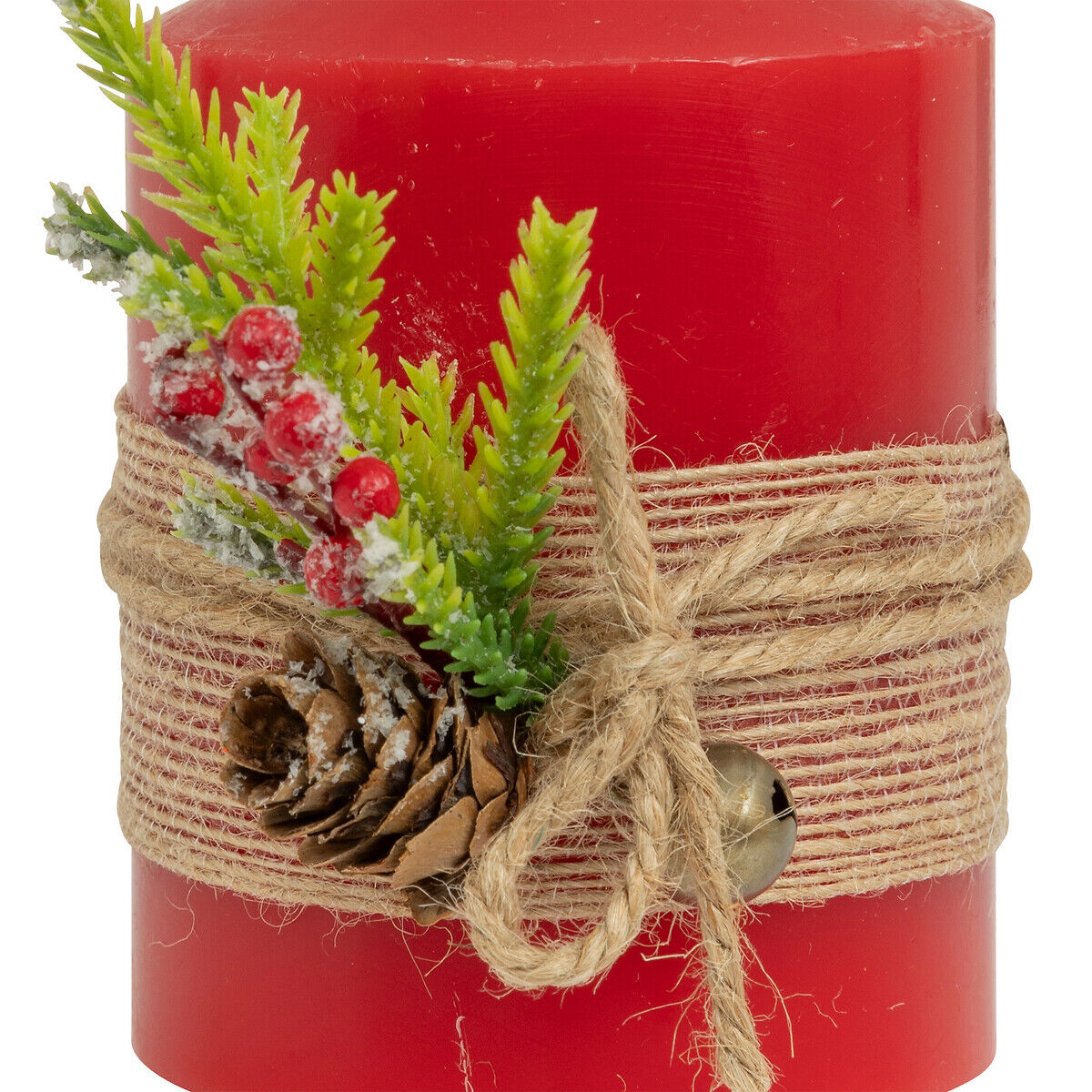 Candle with pine cones and berries green, , large