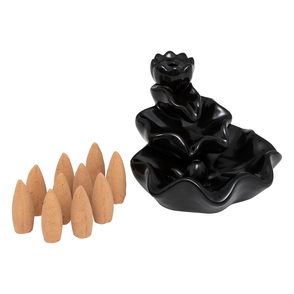 Fonte preta para incenso com 10 cones, , large