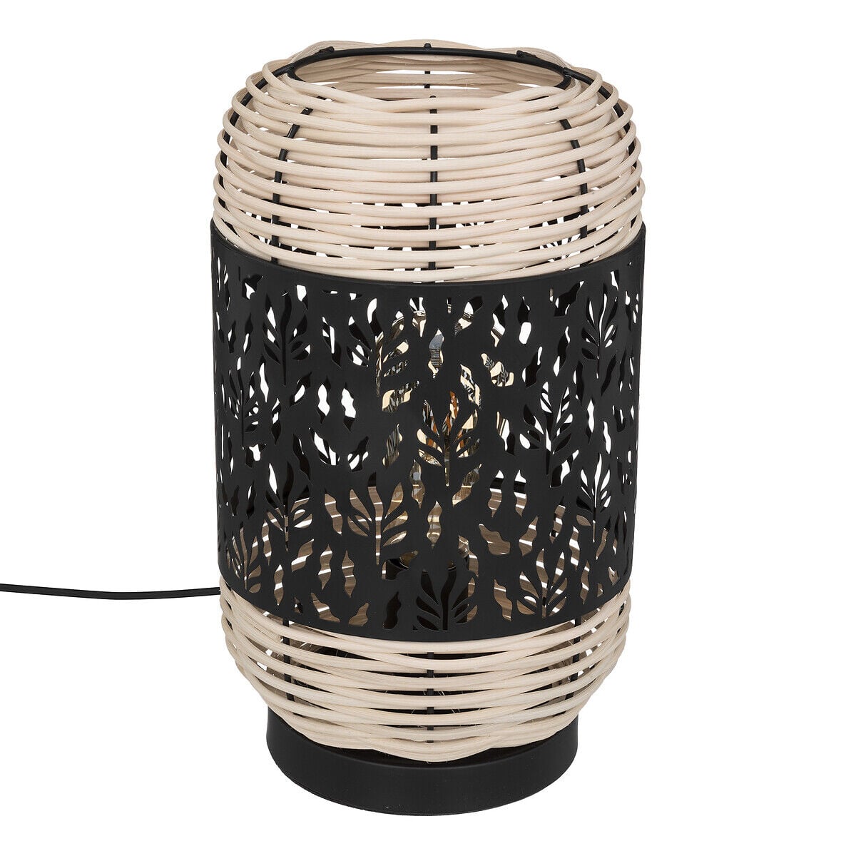 Candeeiro de mesa 18x30cm em metal e rattan, , large
