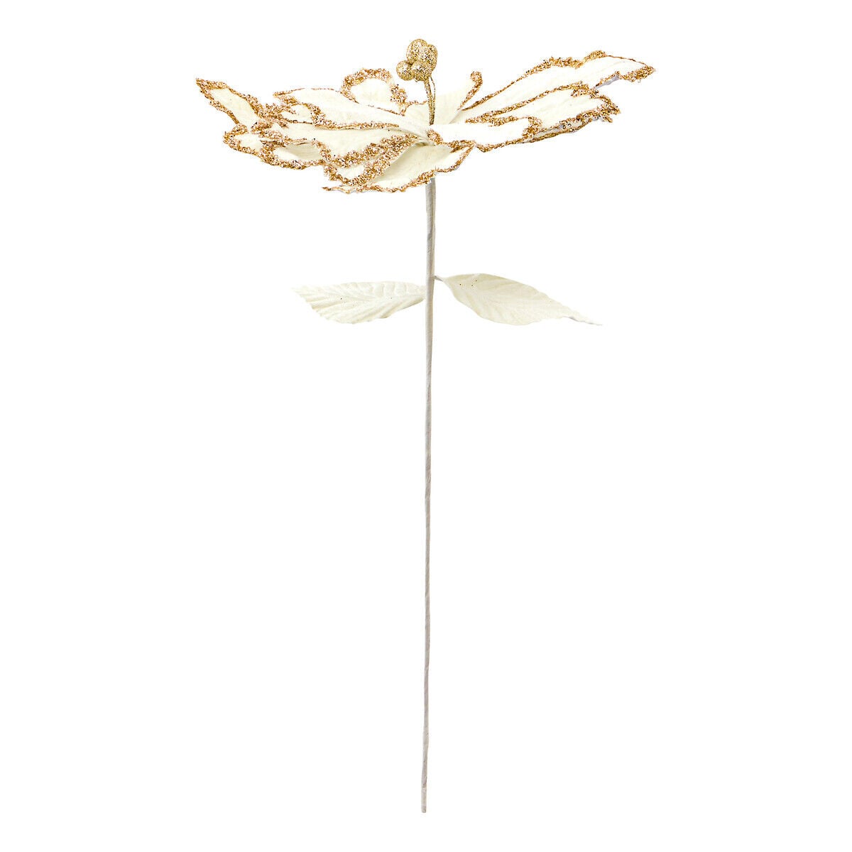 Haste poinsettia com brilhantes bege 75cm, , large