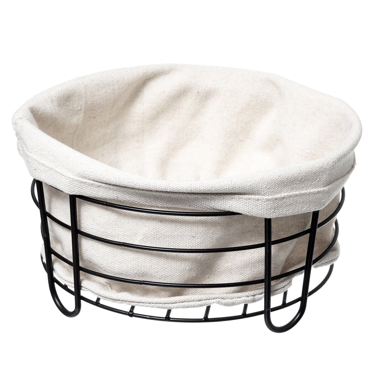 Cesto de pão em metal preto com tecido branco, , large